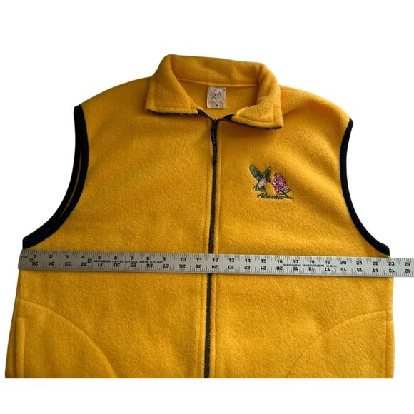 Vtg Polar Graphics Yellow Zip Fleece Vest M Embroidered Hummingbird & Flowers - Picture 6 of 7